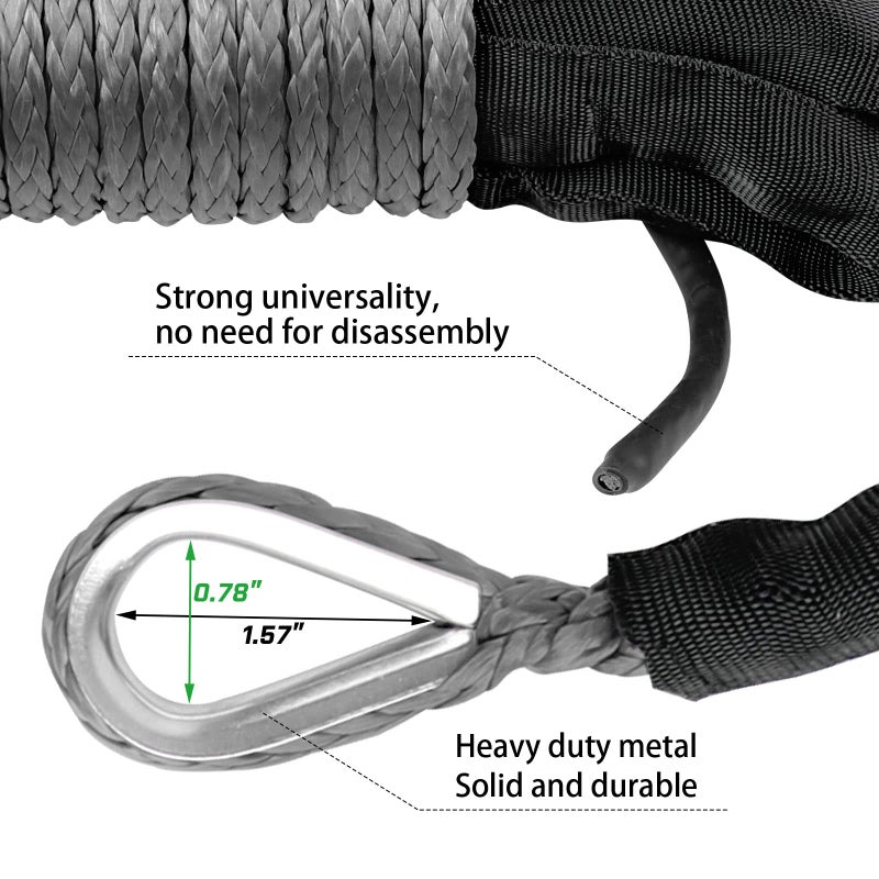 STEGODON 1/4 x 50ft Synthetic Winch Rope 10,000lbs Winch Line Cable with Black Protecting Sleeve for ATV UTV Boat Ramsey Synthetic Winch Rope(Gray) - Image 5